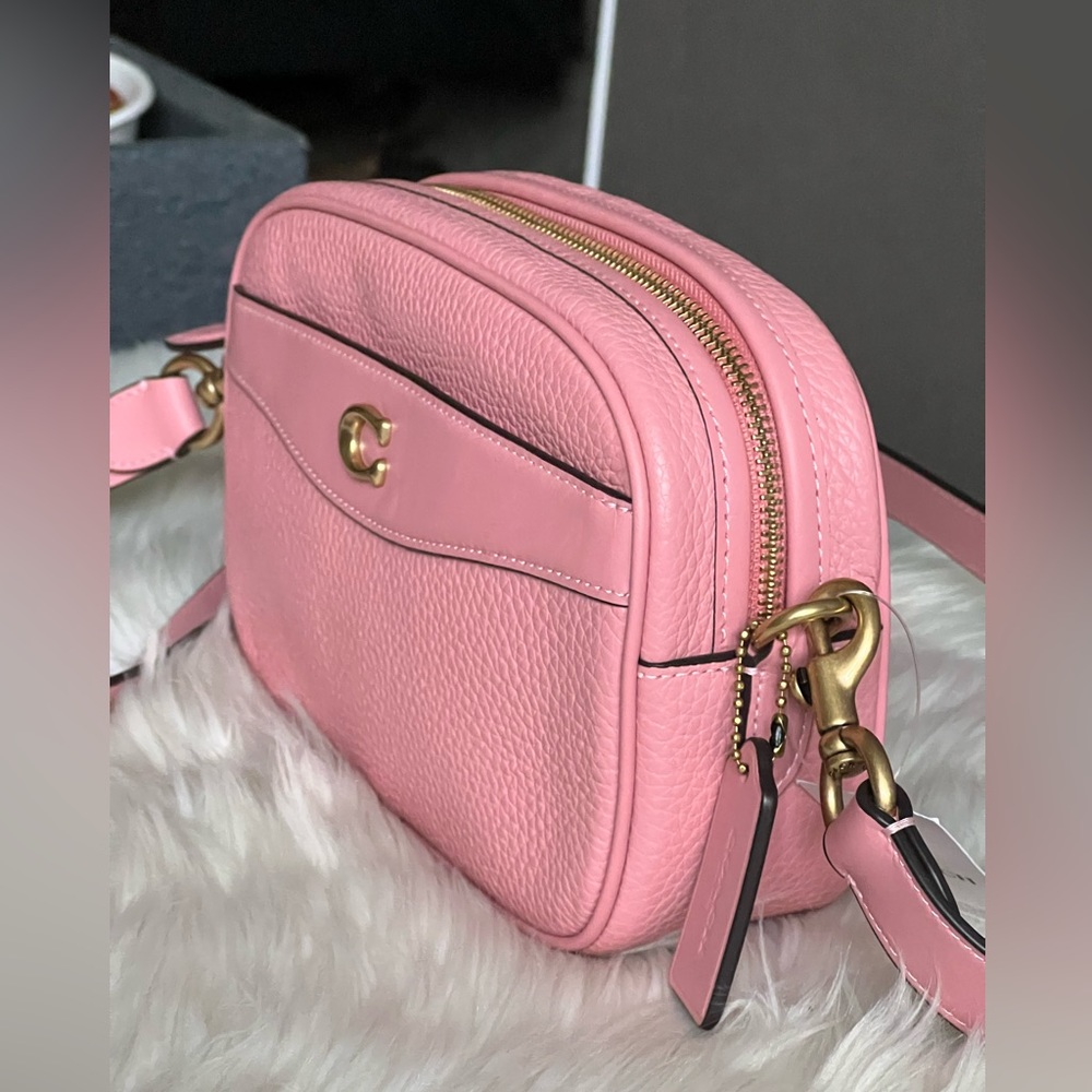 Coach Pink Leather Crossbody Camera Bag with Gold Hardware